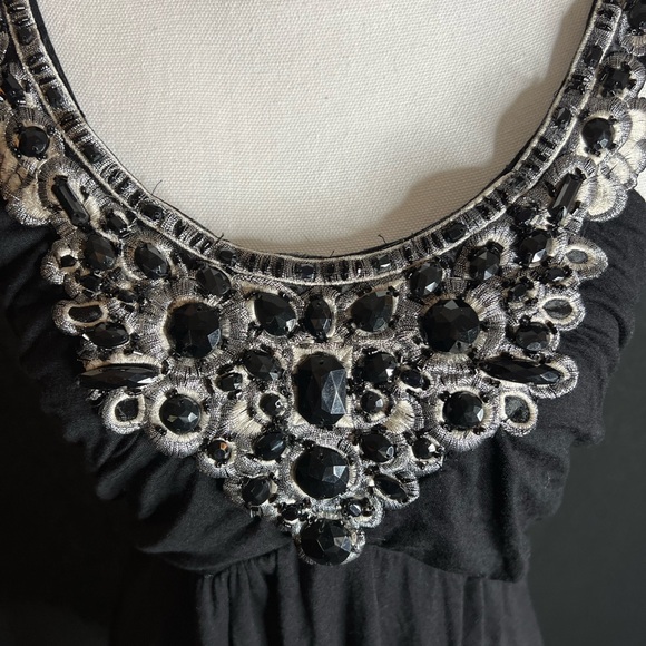 Moa Moa Black flowing top with rhinestone neck detail. NWT. Size large. - Picture 4 of 4